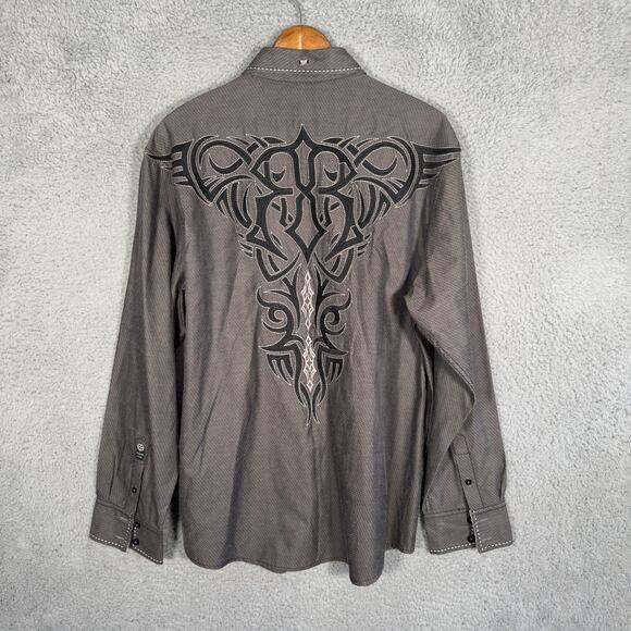 Roar Shirt Men's Size XL Grey Gravity Embroidered Button Long Sleeve Western - Picture 1 of 8
